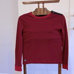 Ralph Lauren Women’s Red and Black Striped Long Sleeve Tee